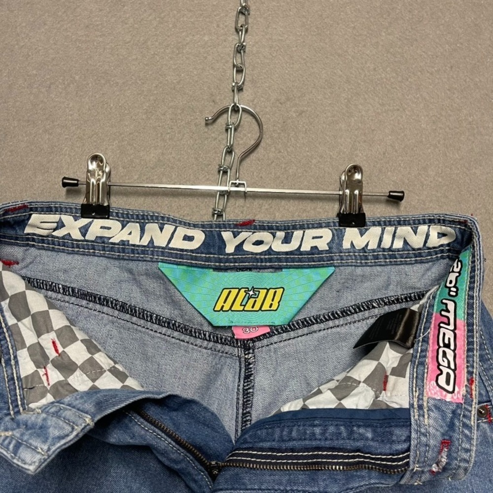 ALAB Jeans Men 30x31 Blue Denim Ultra Baggy Wide Leg Mega Rave Grunge Psycho Y2K - Picture 5 of 13